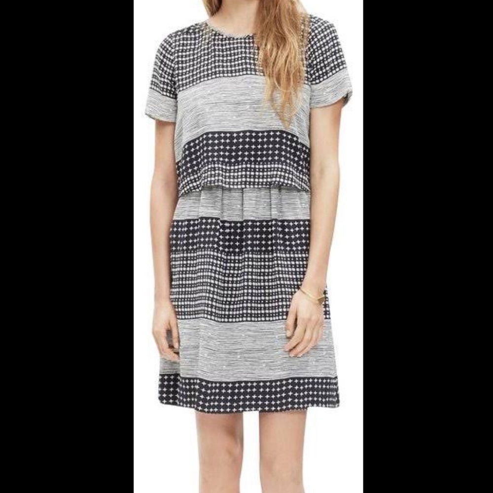 Madewell black and white mixed printed keyhole back dress